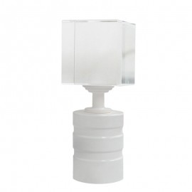 40mm Bohemian Glass, Clear Cube with 28mm White Grooved Long Cap